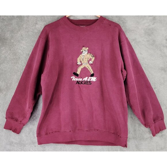 Texas A&M Aggies Sweatshirt Womens Large Maroon Embroidered Distressed Vintage - Picture 1 of 9